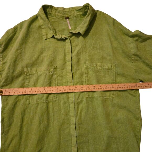 Young Fabulous & Broke Linen Blend L Green Shirt Dress M Coastal Beachy Vacation - Picture 9 of 10